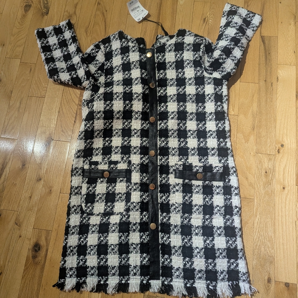 ZARA houndstooth black and white long sleeve knit dress medium new with tag pick